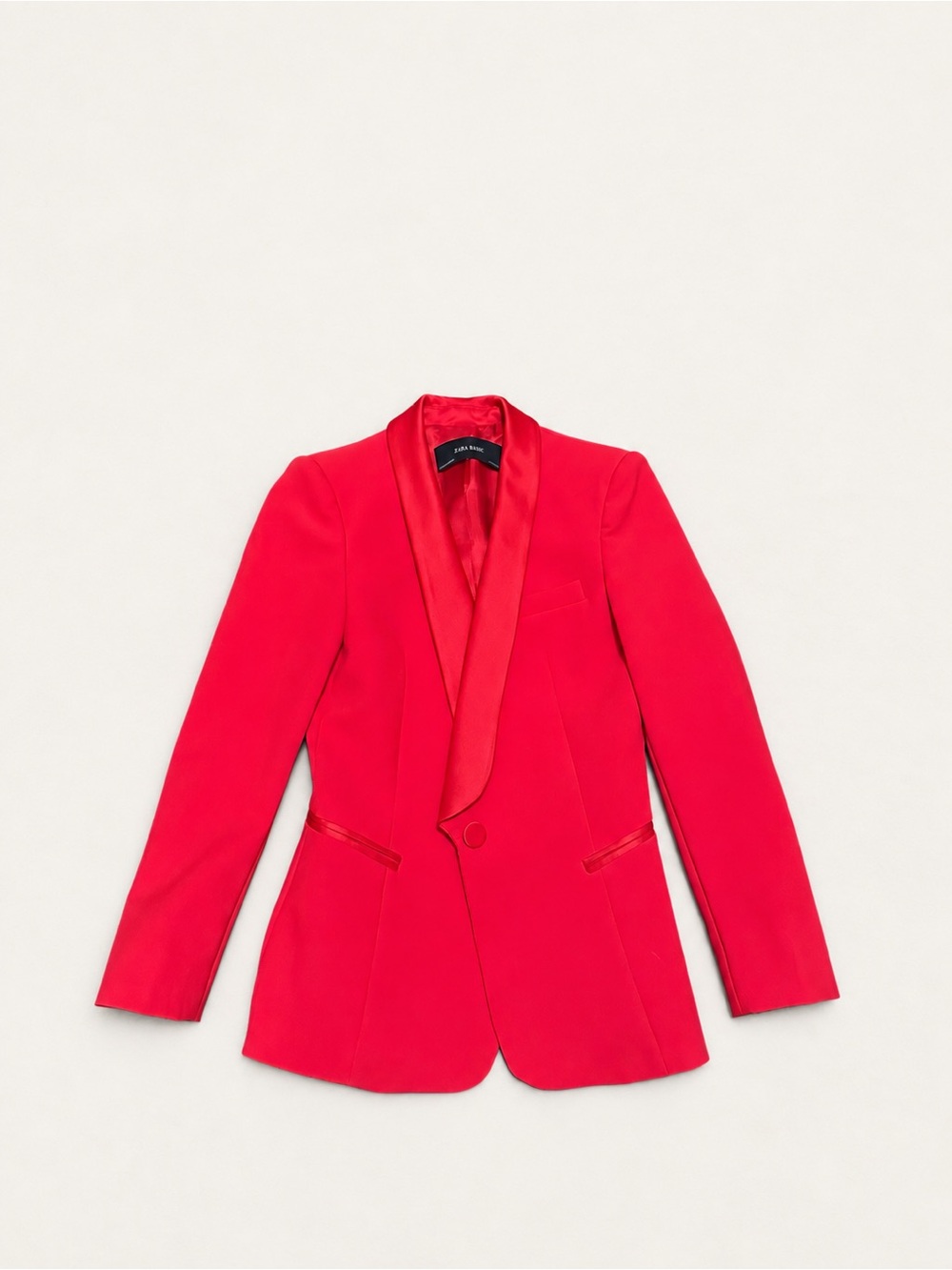 Zara Red Satin-Trim Shawl Collar Blazer